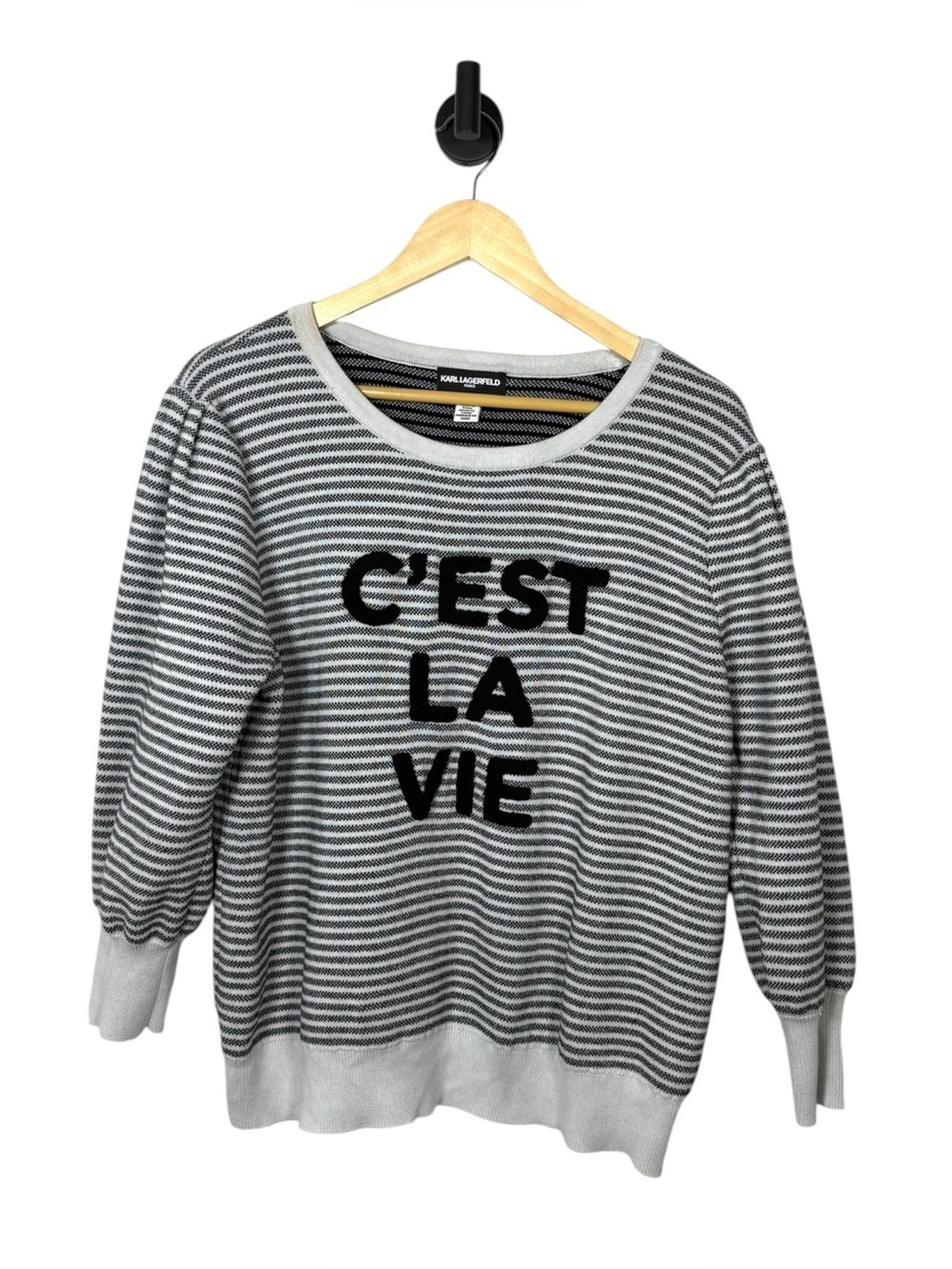 Karl Lagerfeld C'est La Vie Striped Nautical Coastal Sweater XL Puff Sleeve